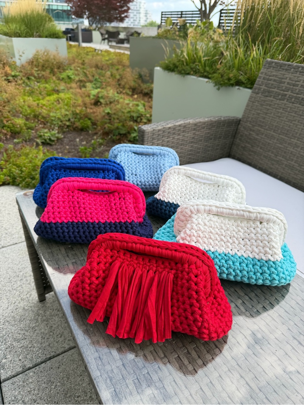Handmade Red Crochet Clutch Bag with Tassel - Women Bags